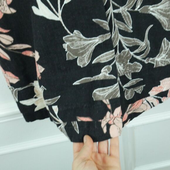 Nicole Miller Large Dress 100% Linen Relaxed Popover Beachy Dark Floral Ruffle - Picture 4 of 7